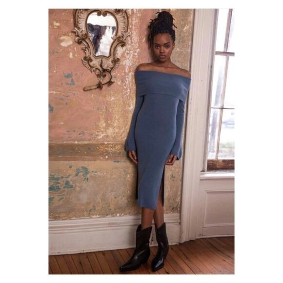 Naadam Cashmere Wool Blend Knit Dress In Slate Blue Size M - Picture 4 of 16